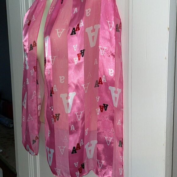 Space Age Inc pink polyester scarf with  letter A all over it - Picture 2 of 5